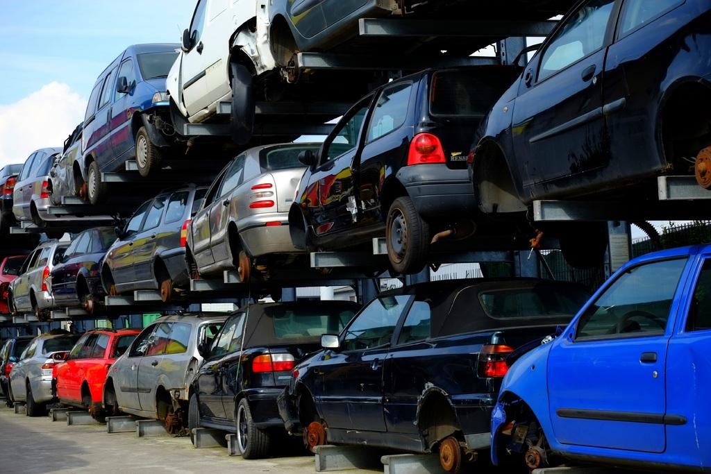 Scrapped cars waiting to be recycled at a yard. Roughly 1.5 million cars get recycled each year in Canada.